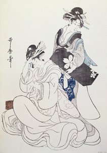 女性二体（カラー木版画、第六版） 作： Kitagawa Utamaro